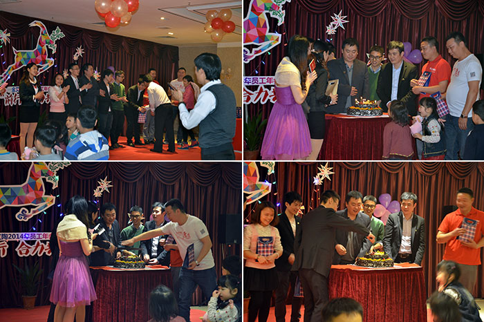 為生日的員工送上蛋糕，董事長(zhǎng)還為壽星們送上精美禮物