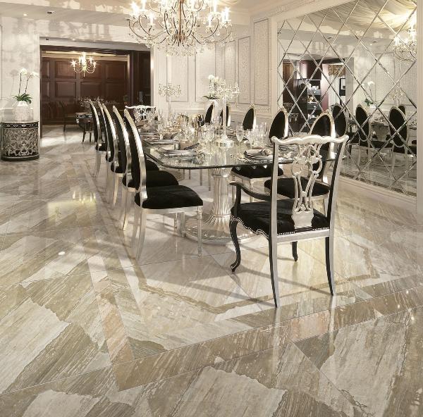 金艾陶全拋釉瓷磚天堡石KYS8061瓷磚別墅餐廳應(yīng)用效果