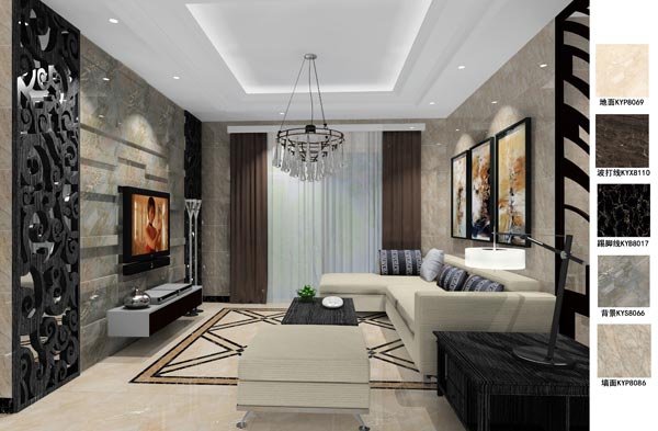 金艾陶瓷磚應(yīng)用效果：徐州開元翡翠灣F戶型裝修效果鑒賞