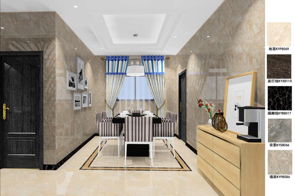 金艾陶瓷磚應(yīng)用效果：徐州開元翡翠灣F戶型裝修效果鑒賞