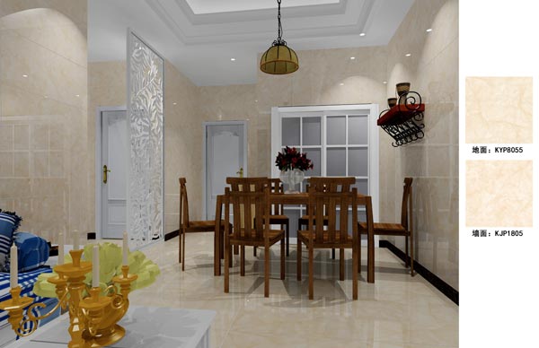 金艾陶瓷磚應(yīng)用效果：徐州開(kāi)元翡翠灣D戶型裝修效果鑒賞