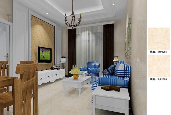 金艾陶瓷磚應(yīng)用效果：徐州開(kāi)元翡翠灣D戶型裝修效果鑒賞