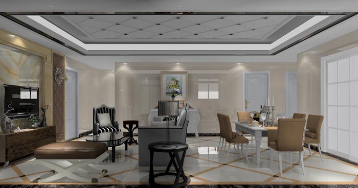 歐式風格在造型極其講究，給人端莊典雅的感覺，高貴華麗的同時，還具有濃厚的文化氣息。本單元的設計沿用了歐式的端莊典雅，也加入一些時尚的元素，讓整個空間多了現(xiàn)代的時尚感覺，卻不失端莊。