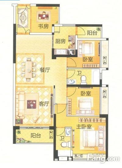 本單元的設(shè)計(jì)整體色調(diào)采用的是木色，不僅沿用了中式的端莊典雅，同時(shí)加入一些時(shí)尚的元素，讓整個(gè)空間多了現(xiàn)代的時(shí)尚感覺(jué)，卻不失中式的端莊。